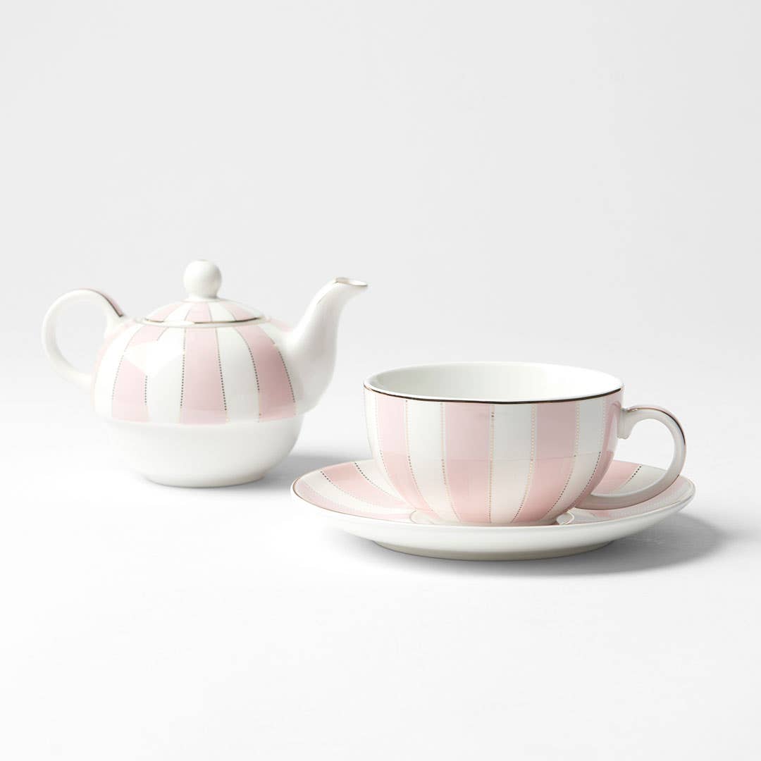 Miss Stripe Teapot And Teacup - Pastel Pink