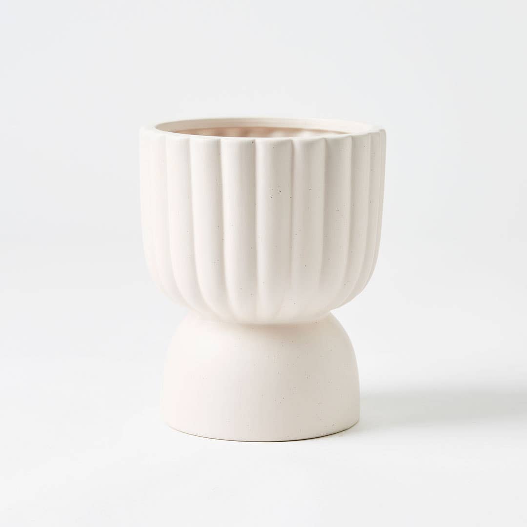 Archer Ribbed Round Planter - Off White