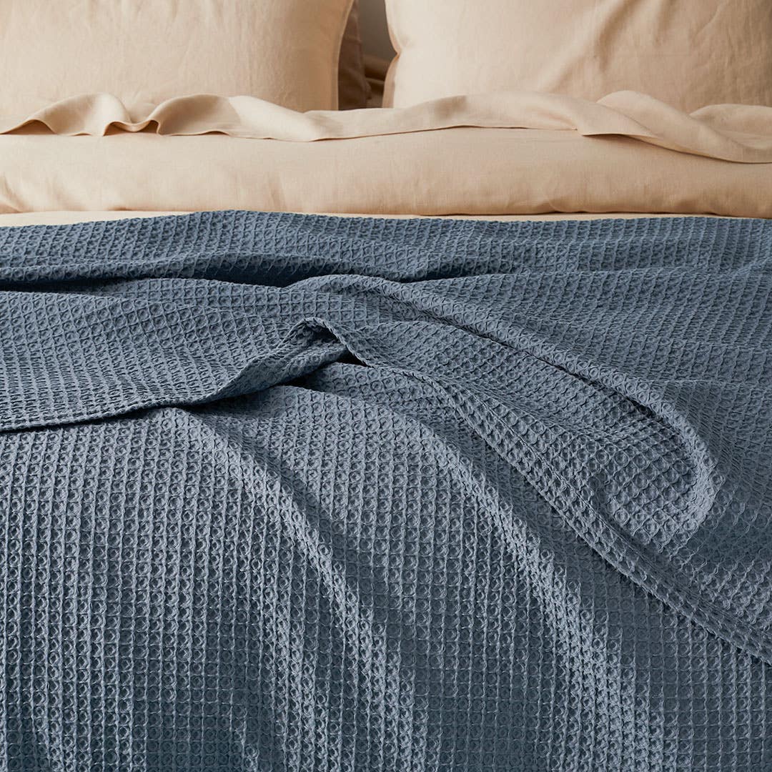 Sebastian Waffle Blanket - Slate Blue