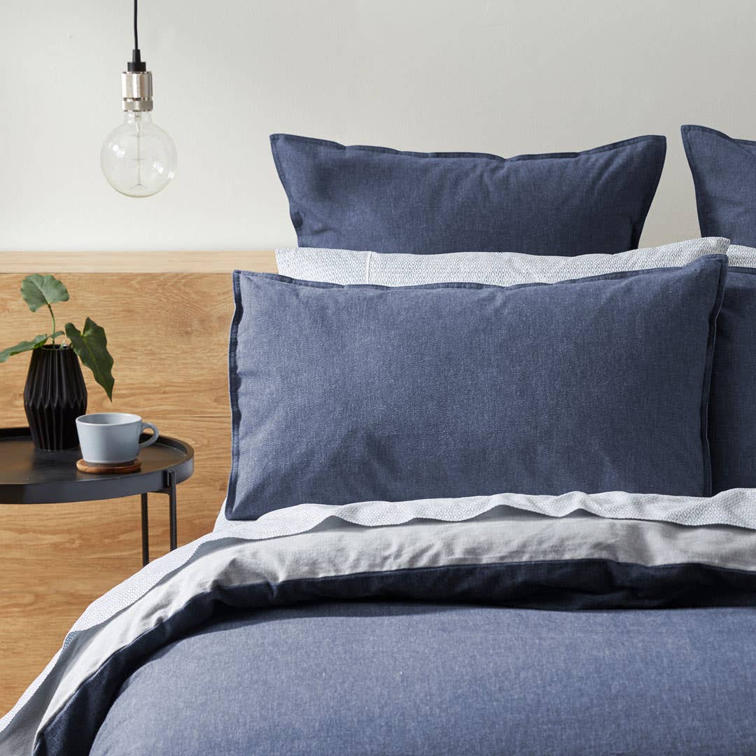 Lusso Brushed Cotton Quilt Cover - Ink Blue