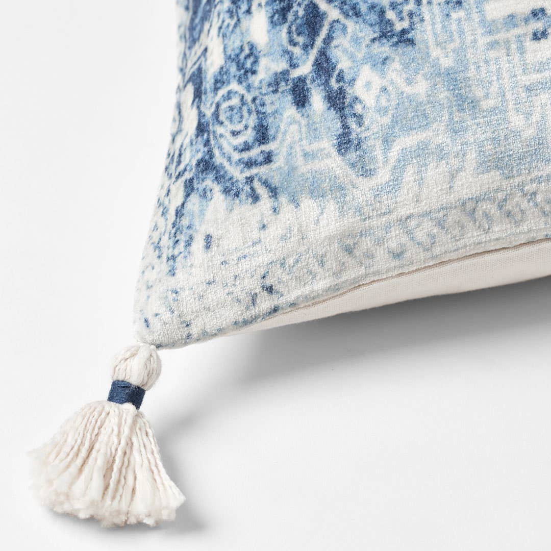 Piper Tassel Cushion - Ivory/Blue