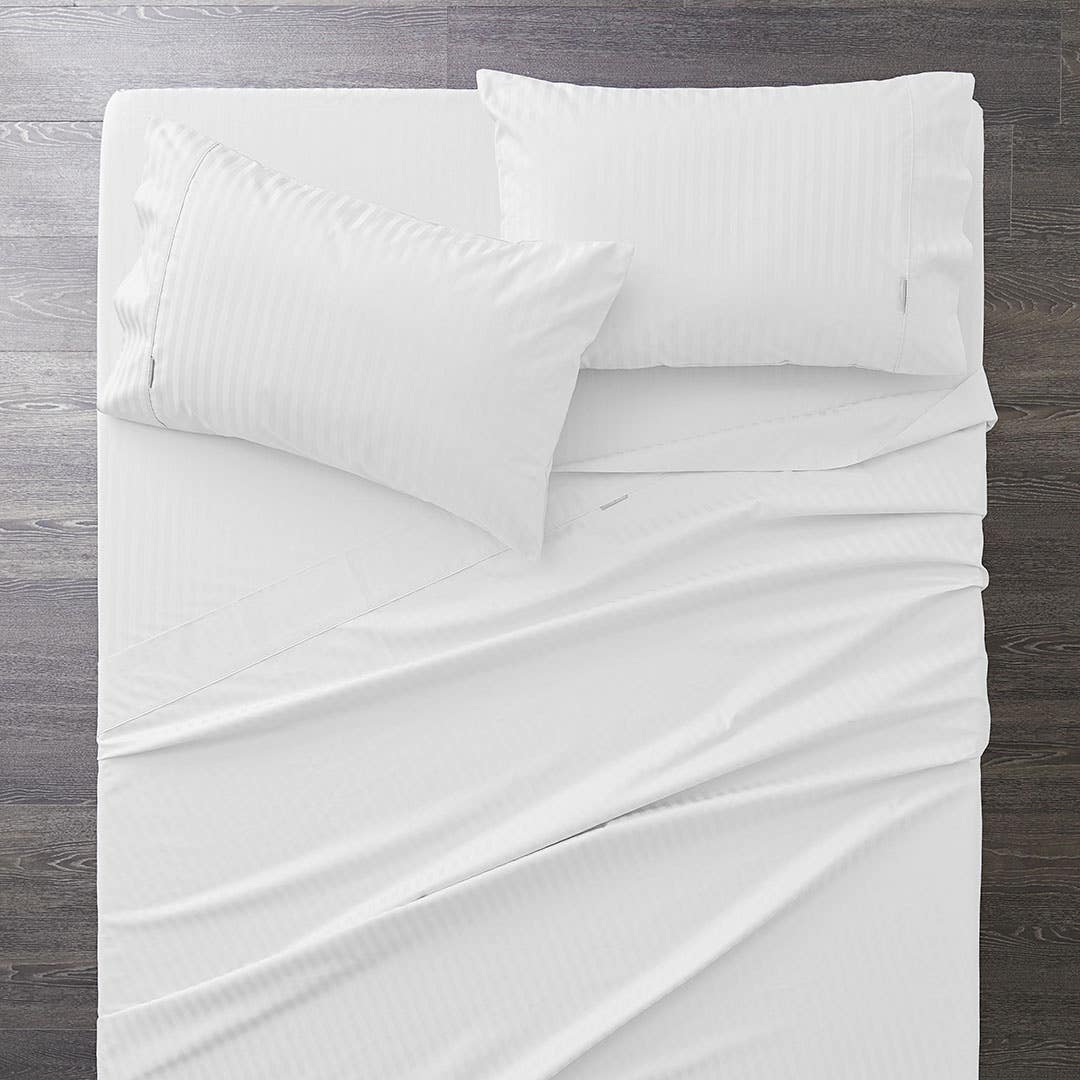 Nassor Stripe 700 TC Egyptian Cotton Sheet Set - White