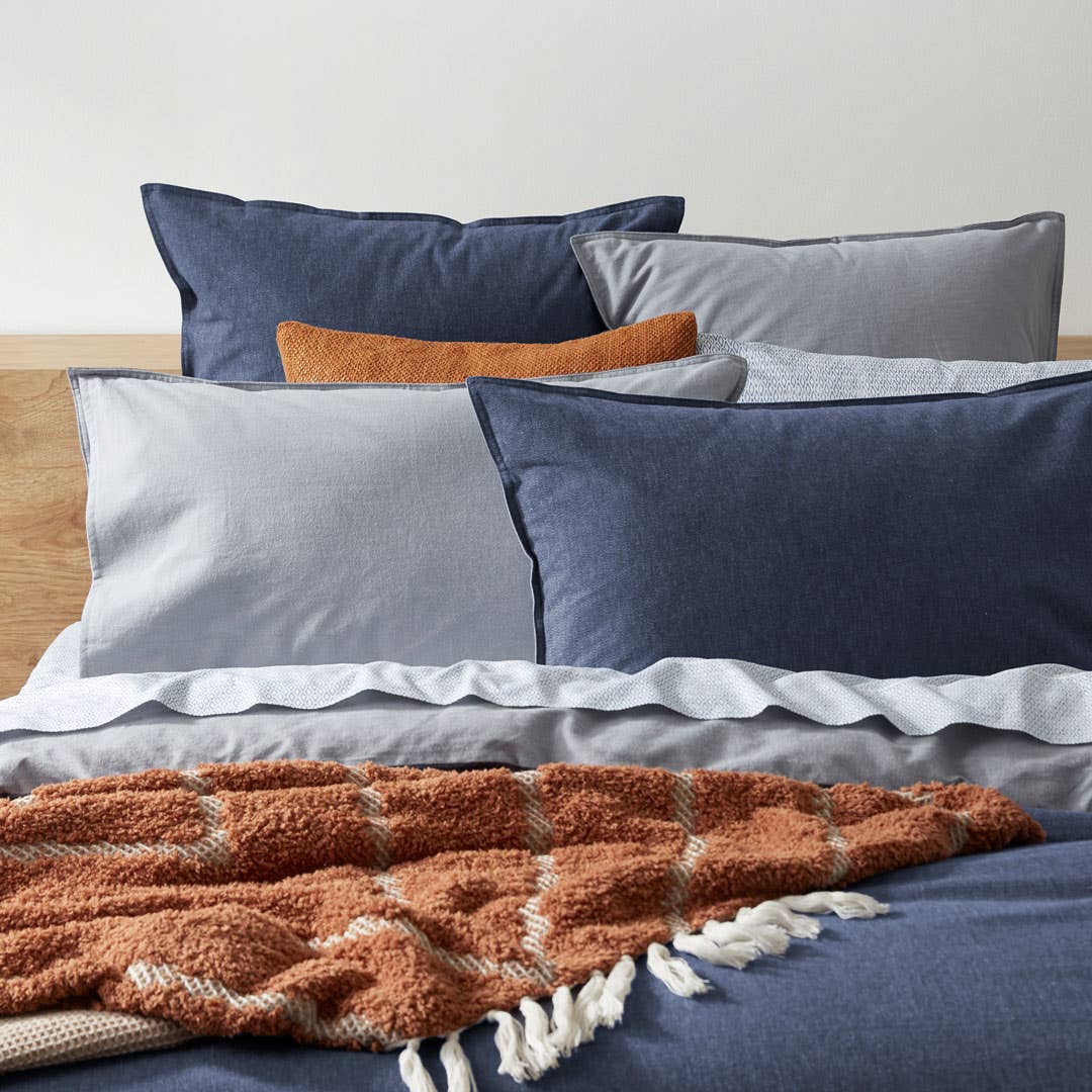 Lusso Brushed Cotton Quilt Cover - Ink Blue