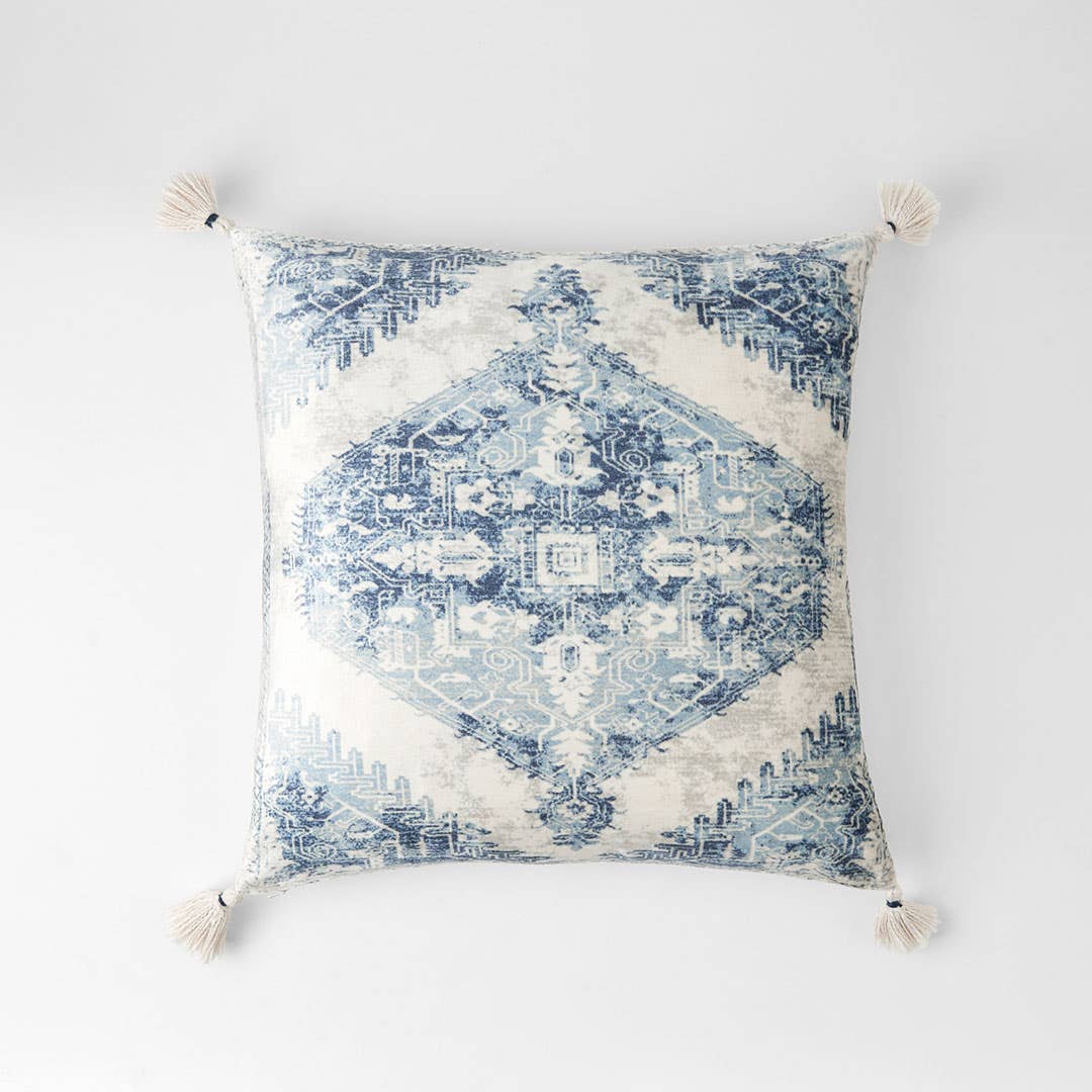 Piper Tassel Cushion - Ivory/Blue